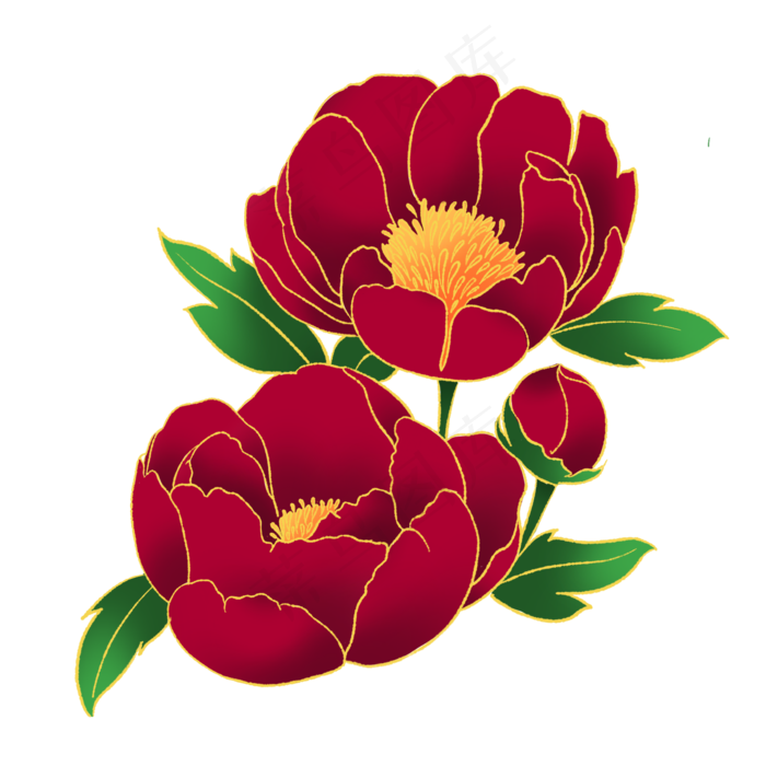 新中式国潮风植物牡丹花