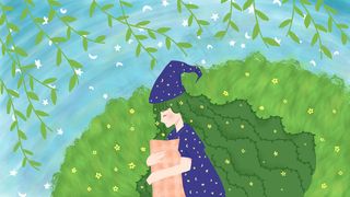 春季绿色春困少女