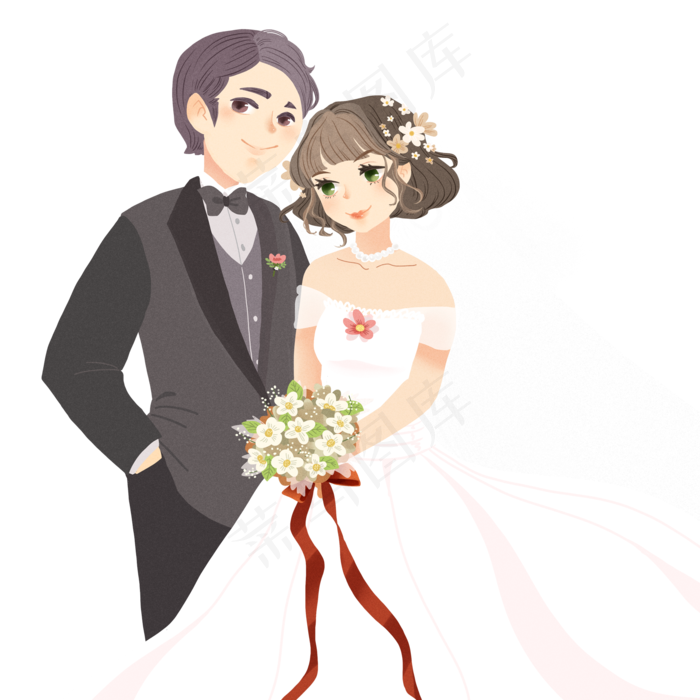 扁平化拍婚纱照的新郎新娘设计可