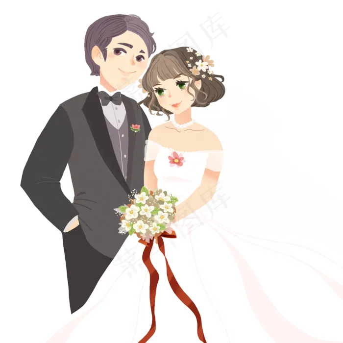 扁平化拍婚纱照的新郎新娘设计可