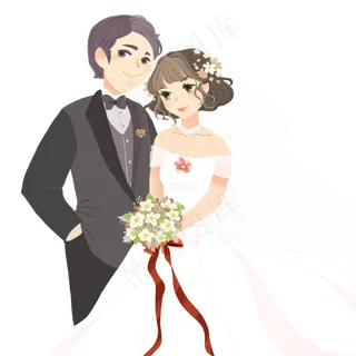 扁平化拍婚纱照的新郎新娘设计可