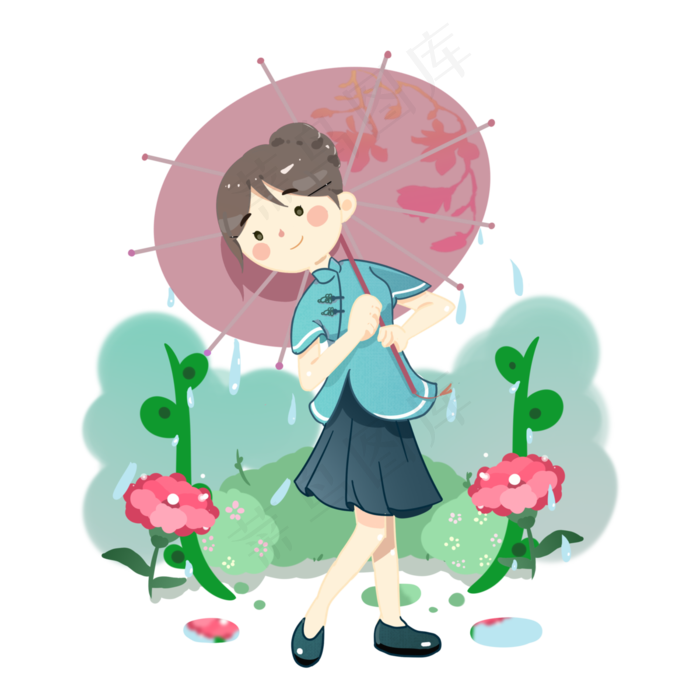 农历二十四节气纸伞雨水PNG,免抠元素