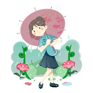 农历二十四节气纸伞雨水PNG,免抠元素