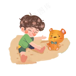 儿童节小熊和男孩png素材