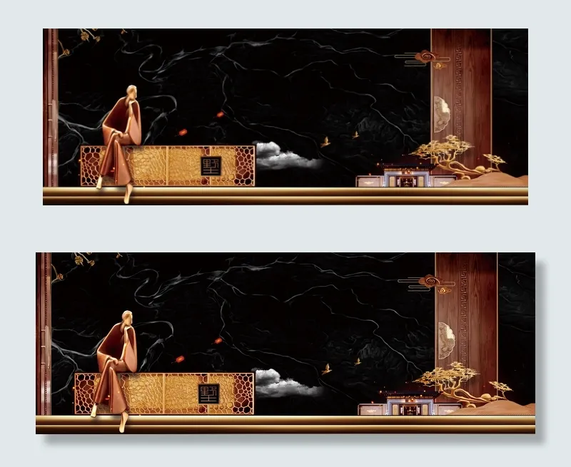 唯美创意新中式商业展板banner(1920*700px 	       )psd模版下载