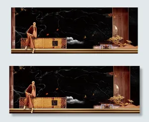 唯美创意新中式商业展板banner