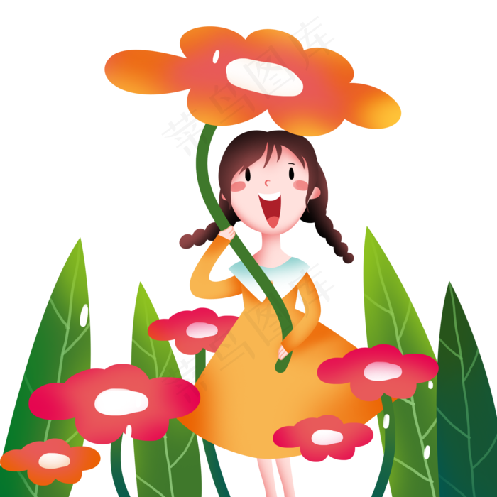 谷雨用花挡雨的女孩