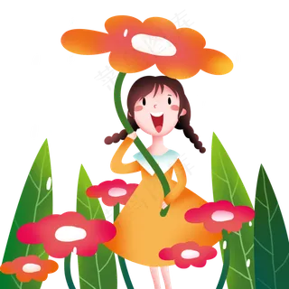 谷雨用花挡雨的女孩