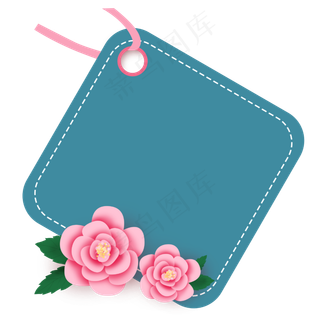 蓝色标签植物边框,免抠元素