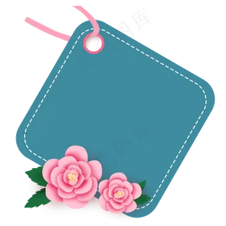 蓝色标签植物边框,免抠元素