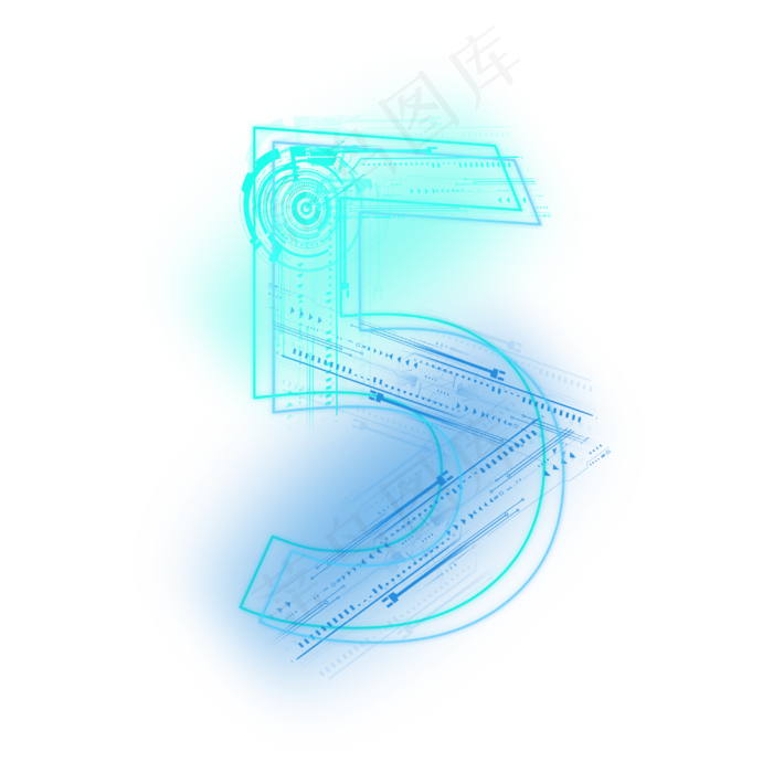 科技线条蓝色绿色数字5