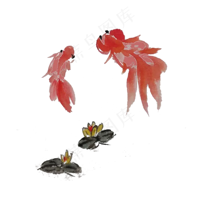 两条水墨金鱼手绘(4000X4000(DPI:300))psd模版下载