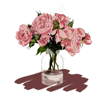 手绘鲜花粉色玫瑰可商用元素