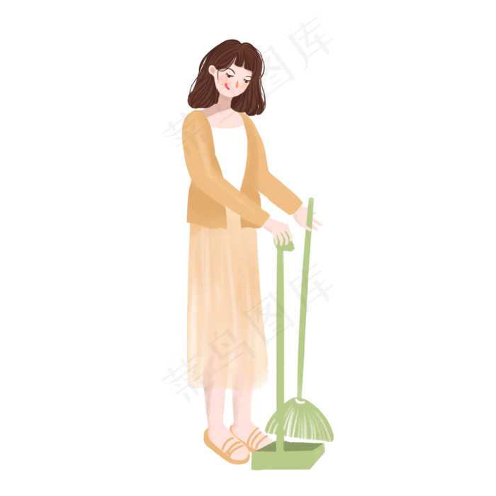 母亲节正在扫地的母亲免抠图