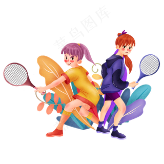 手绘网球少女png图,免抠元素