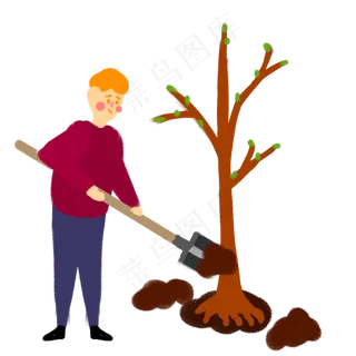 植树节可爱的男生在种树