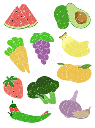 手绘简约可爱儿童风水果蔬菜套图