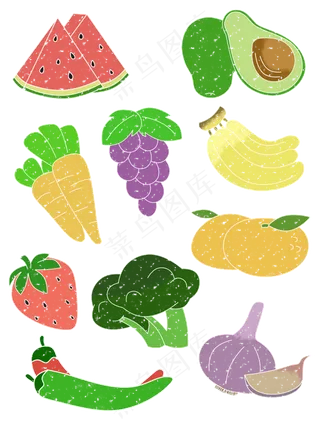 手绘简约可爱儿童风水果蔬菜套图