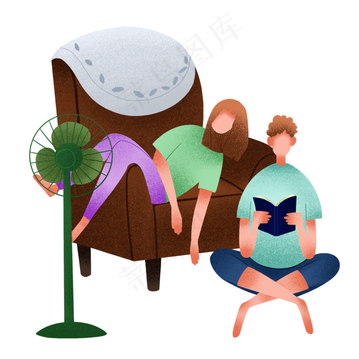 夏至坐沙发女孩插画
