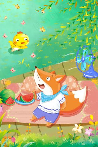 大暑小暑夏日夏季夏景狐狸吃西瓜