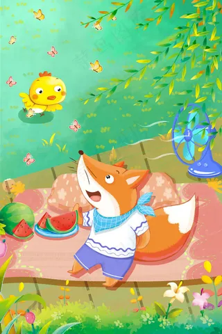 大暑小暑夏日夏季夏景狐狸吃西瓜