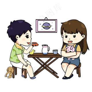 卡通手绘六一儿童节小朋友扮家家