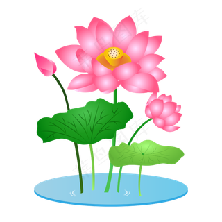 手绘卡通粉色莲花