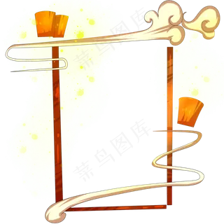 元旦节漂浮祥云灯笼边框,免抠元素