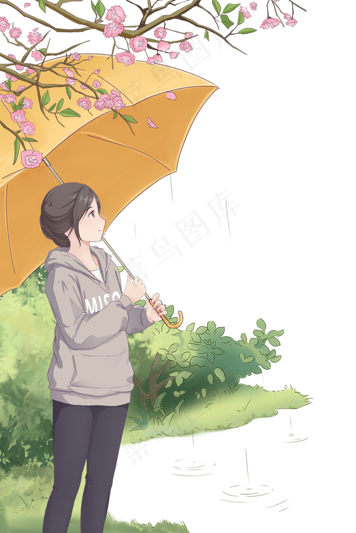 夏日雨景女孩与花(1000X1499(DPI:300))psd模版下载
