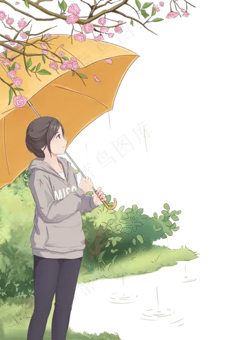 夏日雨景女孩与花