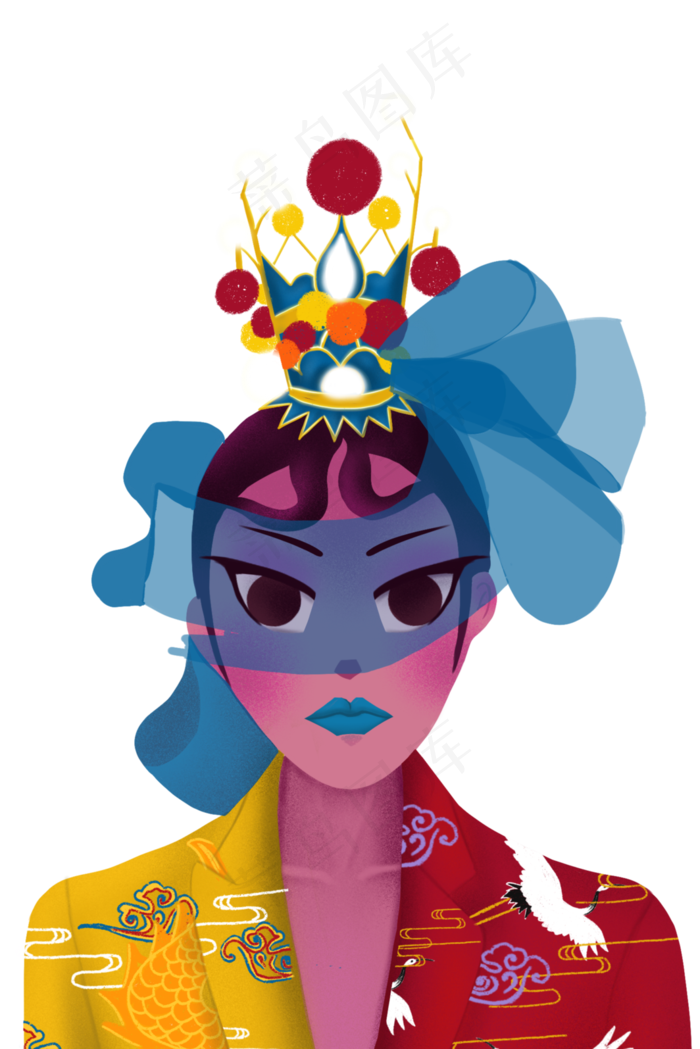 国潮女士头饰服饰扇面(3545X5315(DPI:300))psd模版下载