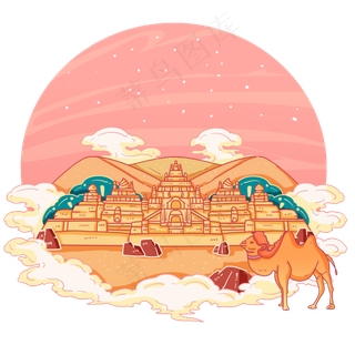 古风内蒙古响沙湾,免抠元素