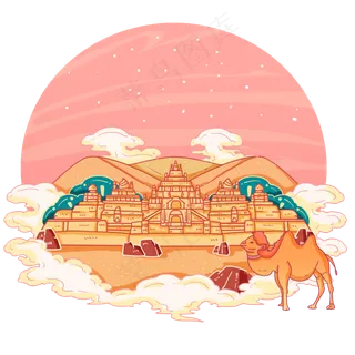 古风内蒙古响沙湾,免抠元素