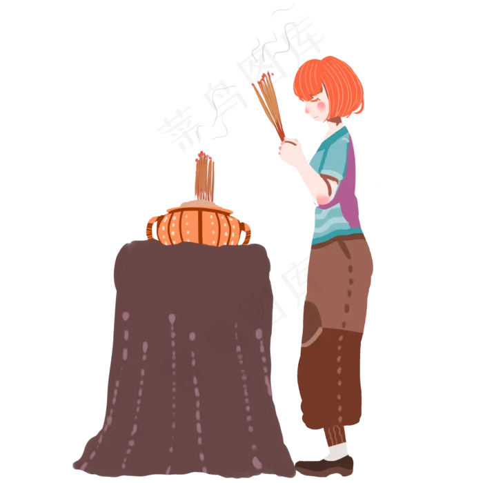 清明节烧香祭拜的女孩