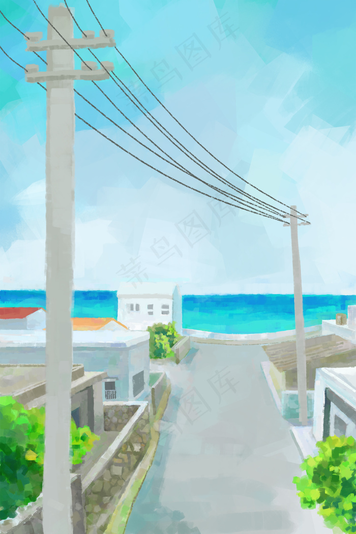 夏日海边小镇休闲时光