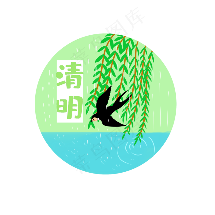 二十四节气清明燕子柳树雨天装饰