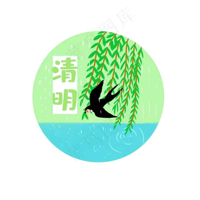 二十四节气清明燕子柳树雨天装饰