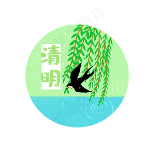 二十四节气清明燕子柳树雨天装饰