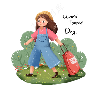 国际旅游日手绘旅游小女孩