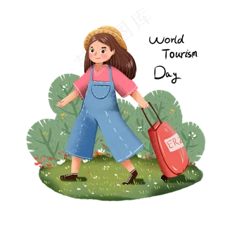 国际旅游日手绘旅游小女孩
