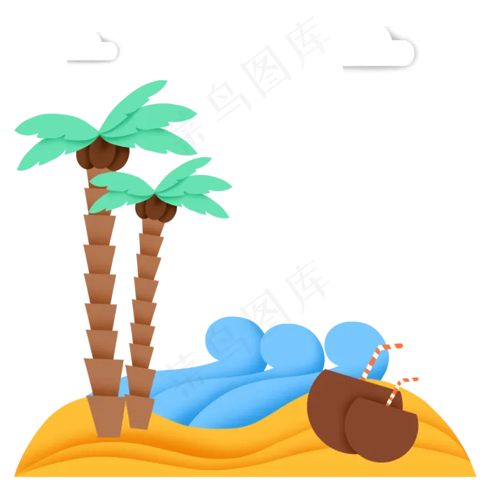 夏日剪纸风沙滩(2000X2000(DPI:300))psd模版下载