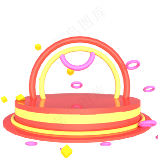 C4D红色618促销展台