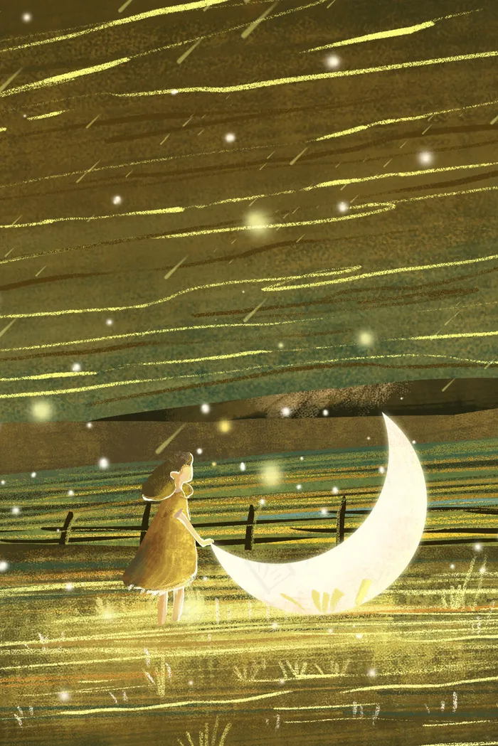 晚安萤火月亮治愈系风景竖图(3545*5315px 300 dpi )psd模版下载