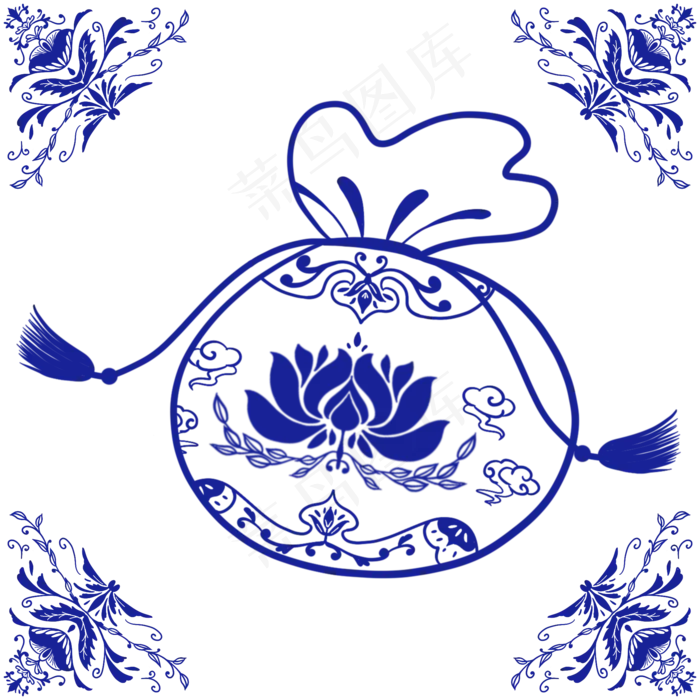 福袋青花瓷底纹(2000X2000(DPI:300))psd模版下载