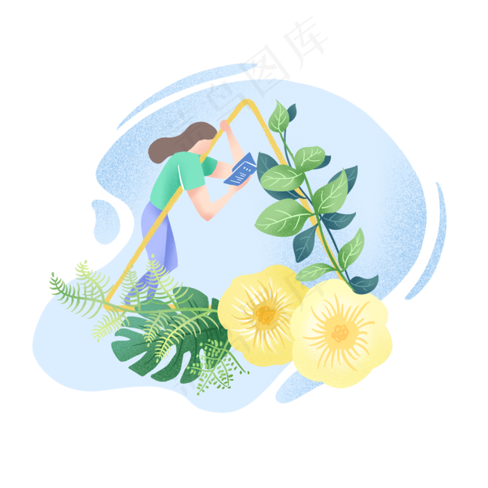植物人类噪点风格边框,免抠元素