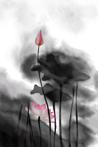 水墨风格荷花荷叶