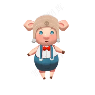 可爱金猪猪之飞行员背带裤猪猪,免抠元素