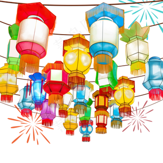 元宵节装饰花灯宫灯多彩灯笼,免抠元素