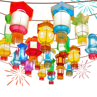 元宵节装饰花灯宫灯多彩灯笼,免抠元素