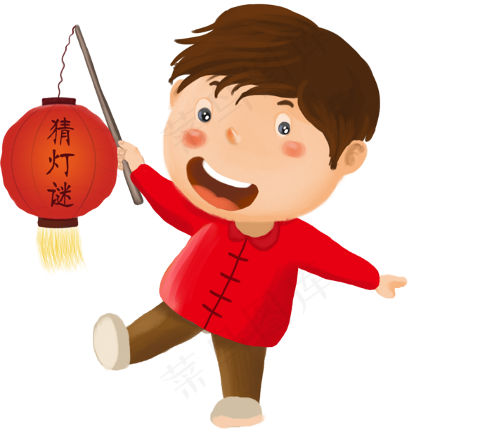元宵节拿这灯笼的小男孩,免抠元素